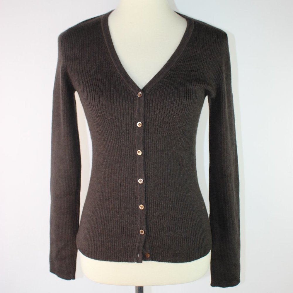 Banana Republic Merino Wool Brown Ribbed Cardigan